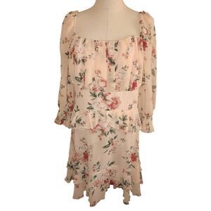 Exlura Pink Floral Chiffon Ruffle Dress Size XL NWT